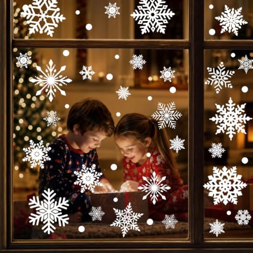216pcs Christmas Window Clings Decorations Snowflakes Stickers Winter Decor