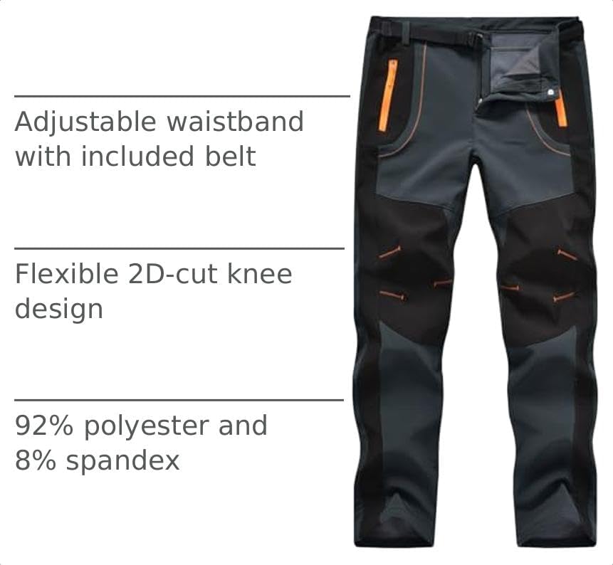 TBMPOY Men's Snow Ski Hiking Pants Waterproof Winter Fleece Lined Pants Camping Skiing Ice Fishing Pants with Belt