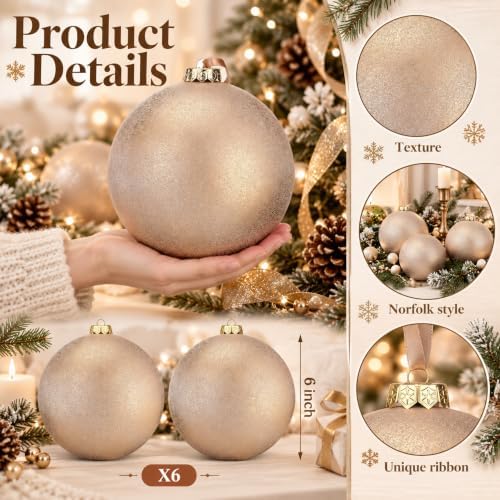 6 Pcs 6'' Large Christmas Ball Ornaments Light Brown Copper