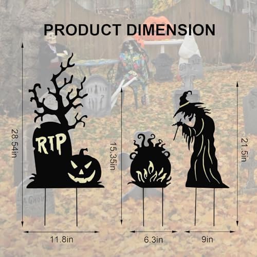 BRIGHTDECK 3 Pcs Halloween Witch Yard Signs Metal Stakes Outdoor Decoration