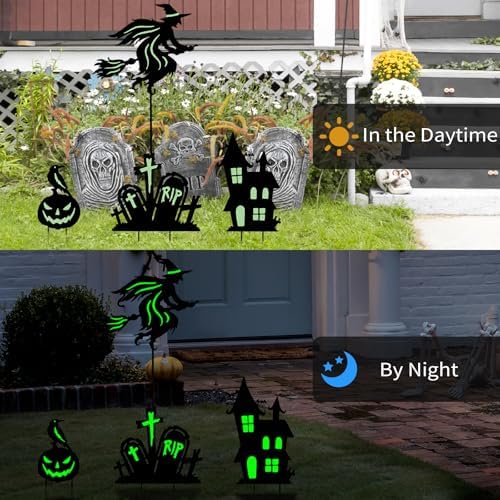 BRIGHTDECK 3 Pcs Halloween Witch Yard Signs Metal Stakes Outdoor Decoration