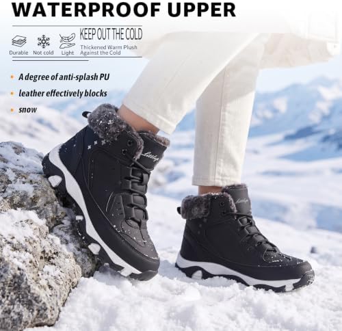 Littleplum Womens Snow Boots - Warm Fur Line Anti Slip Winter Short Boots Comfortable Lace Up Ankle Booties for Outdoor Hiking