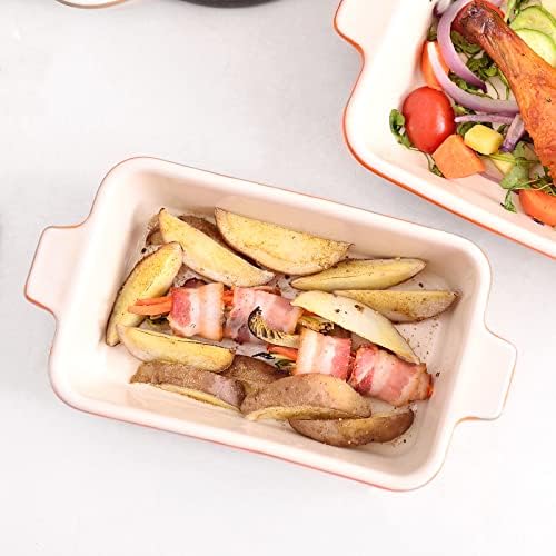 MALACASA Casserole Dishes for Oven, Ceramic Baking Dishes Set of 4,Orange