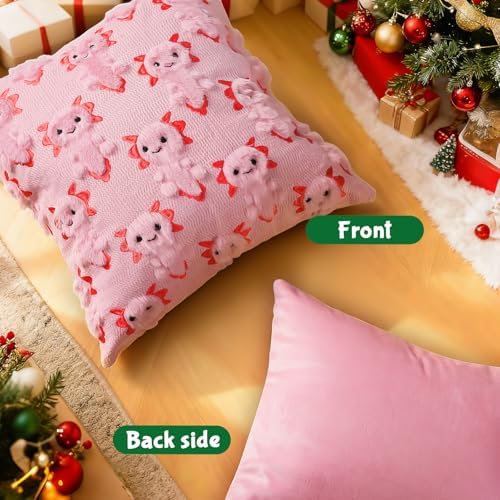 eowvsio 2PCS Christmas Axolotl Throw Pillow Covers 18x18 inch,Christmas Decor Soft Plush Faux Fur Wool Couch Cushion Case for Chair Sofa Bedroom Living Room