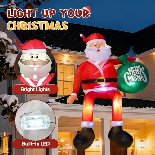 8FT Climbing Santa Inflatable with Gift Bag and LED Lights for Yard