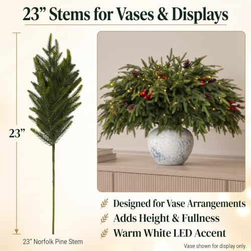 12-Piece 23" Norfolk Pine Stems, Norfolk Pine Branches with LED Lights
