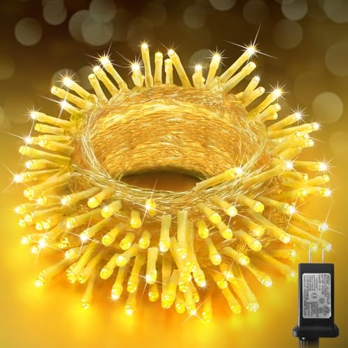 KNONEW Christmas String Lights Indoor Plug in,60FT 180LED Outdoor Waterproof Fairy Lights,8 Lighting Modes,Timer Memory Function for Bedroom Patio Balcony Party (Warm White)