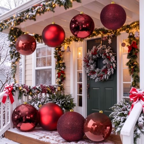 Silipull 8 Pack Extra Large Christmas Ornament Balls, 8in 6in, Burgundy