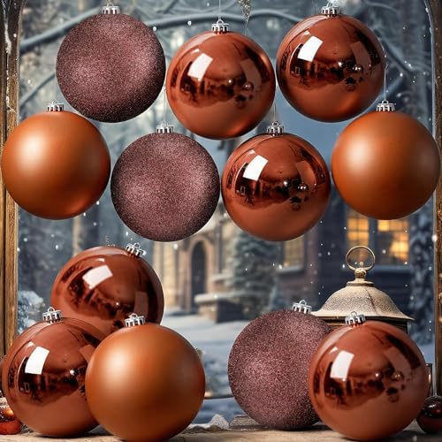 Jenaai 12 Pcs Large Brown Christmas Ball Ornaments Xmas Tree Decor, 6 Inch