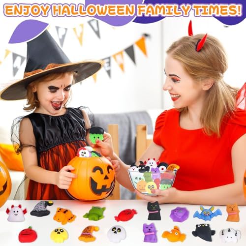 PaLeyFer 100Pcs Halloween Squishy Toys for Kids, Halloween Party Favors, Trick or Treat Goodie Bag Fillers, Kawaii Squishy Halloween Toys Gifts for Boys Girls Classroom Rewards