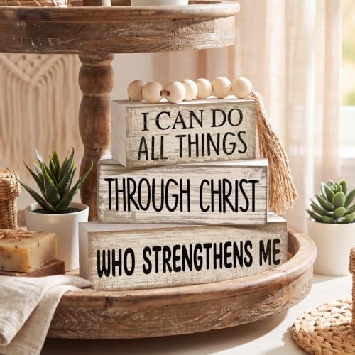 Lineshading 4 Pcs Christian Table Decor for Home, Scripture Wood Sign