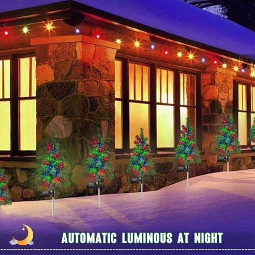 6PCS Solar Christmas Tree Garden Stake Lights Waterproof Christmas Decorations Tree Lights Outdoor Xmas Tree Light Christmas décor Pathway Lights Patio Yard（6PCS）