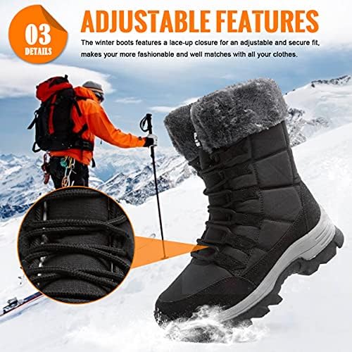 Womens Snow Boots Winter Fur Lined Waterproof Walking Boots Lightweight Outdoor Ankle Boots Ladies Warm Shoes Anti-Slip Mid Calf Boots