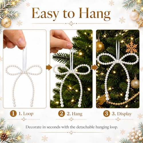 DIYDEC 18PCS Large Christmas Pearl Bow Ornament 7in Tree Hanging Decor