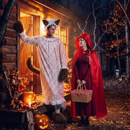 Hercicy 6 Pcs Red Riding Hood Costume Set, Velvet Cape Wolf Grandma Party