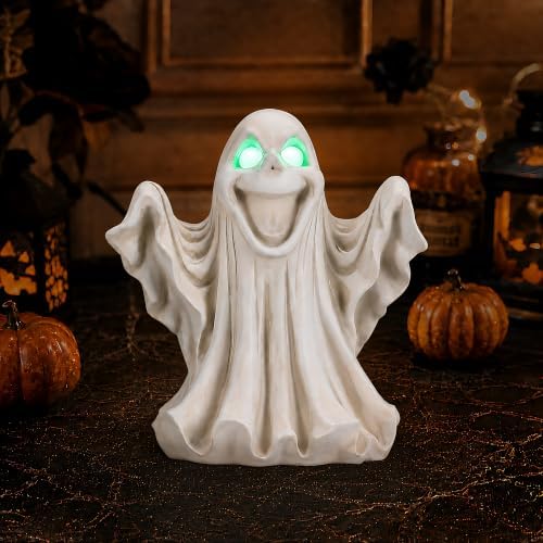Ghost Figurine with LED Glowing Eyes for Spooky Decor