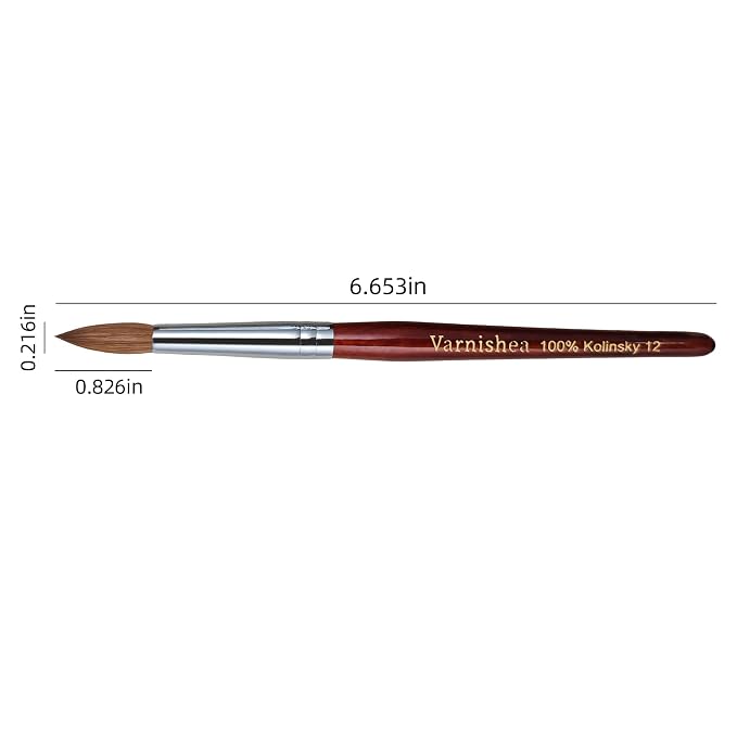 100% Pure Kolinsky Acrylic Nail Brush Solid Wood Handle Professional Manicure Brushes for Powder Nail Acrylic Application - Salon & DIY Nail Art Essentials - Size 12, 1.0 Count