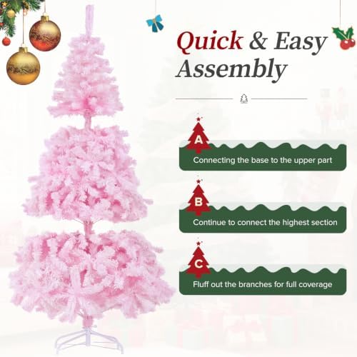 CASA CLAUSI 6ft Artificial Christmas Tree Unlit Pine Xmas Tree,Flocked Pink