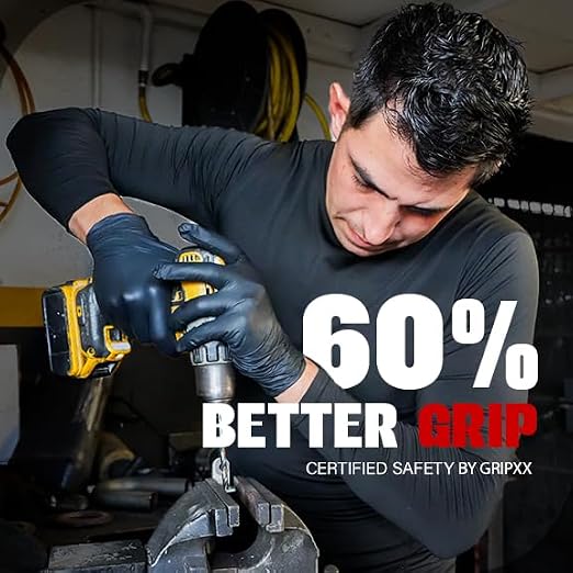 London Labs Heavy Duty 6 Mil Black Nitrile Gloves - Disposable, Latex & Powder Free | Mechanic, Food Prep & Tattoo | Rubber Gloves for Cooking, Cleaning & Household |Bulk Case of (1000)
