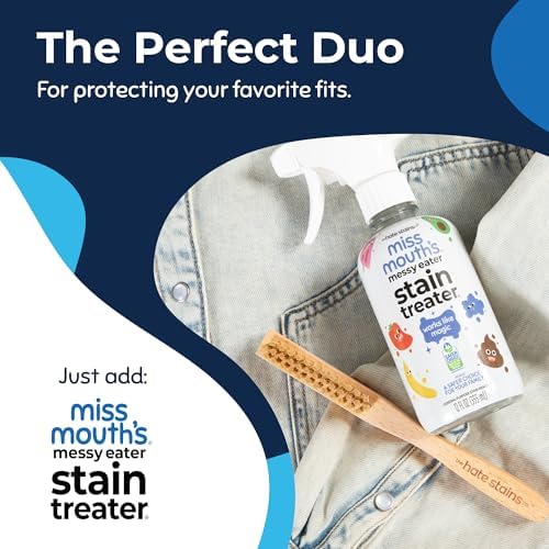 Miss Mouth's Messy Eater Stain Treater Spray 2-Pack 16oz & Laundry Brush Set - Stain Remover for Clothes & Delicates - Baby & Kids Pre-Treat Kit - Fabric Scrub Brush for Spot Cleaning - Bundle