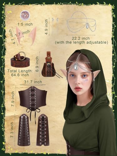 10 Pcs Women Renaissance Halloween Fairy Costume Medieval Hooded Elf Dress