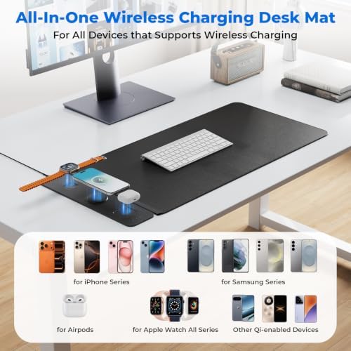 2nd Gen Wireless Charging Desk Mat, 3-in-1 Magnetic Mouse Pad