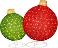 Hykolity 2 Pack 30" & 24" Pop-Up Iron Christmas Ornament Set, 230 Warm White LEDs with UL Transformer, 8 Light Functions & 18H Timer, Red & Green