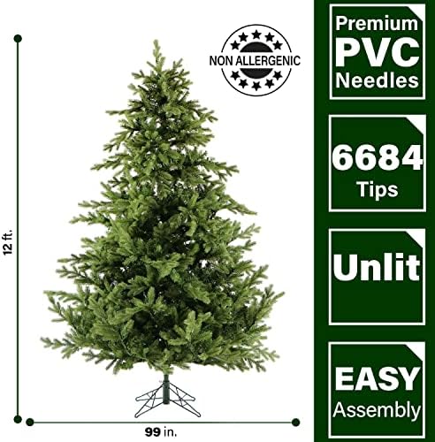 Fraser Hill Farm Woodside Pine Christmas Tree, 12 Feet Tall | Perfect Artificial Holiday Tree for Living Room, Family Room, or Den | No Lights Attached | FFWS012-0GR, Green