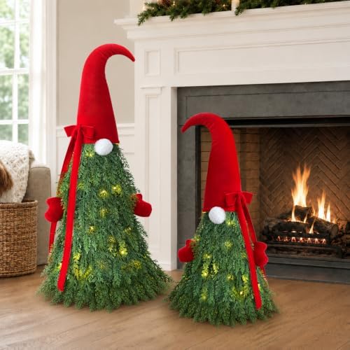 Christmas Decor, 2 Pack Christmas Gnome Topiary Trees, 32 & 27 Inch