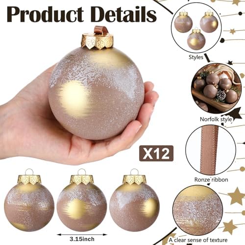 Yunlly 12 Pcs Neutral Christmas Ornament, Bronze, 3.15''
