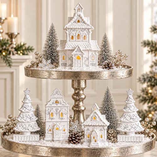 Parsin Gingerbread House Christmas Decorations - 5PC Village Set with Trees