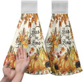 Fall Pumpkin Hanging Kitchen Towels Autumn Sunflower Maple Leaf Harvest Hand Towels with Hanging Loop Thanksgiving Washcloth Absorbent Hanging Dish Towels for Bathroom Set of 2