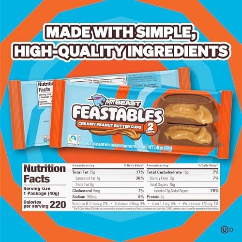 MrBeast Feastables Peanut Butter Cups Milk Chocolate, 24 Count, 2-Cup Packs