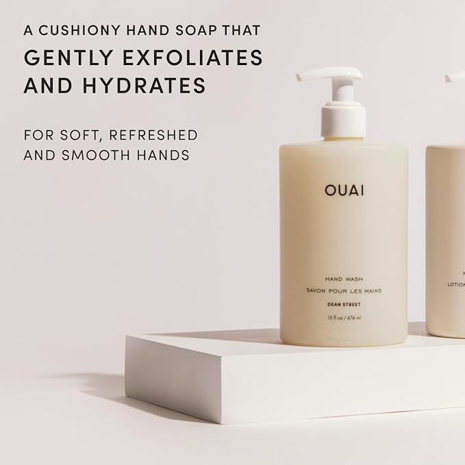 OUAI Hand Wash, Dean Street - Liquid Hand Soap with Jojoba, Avocado, & Rose Hip Oil for Replenished Skin - Gentle Exfoliating Kitchen & Bathroom Soap (16 Fl Oz)