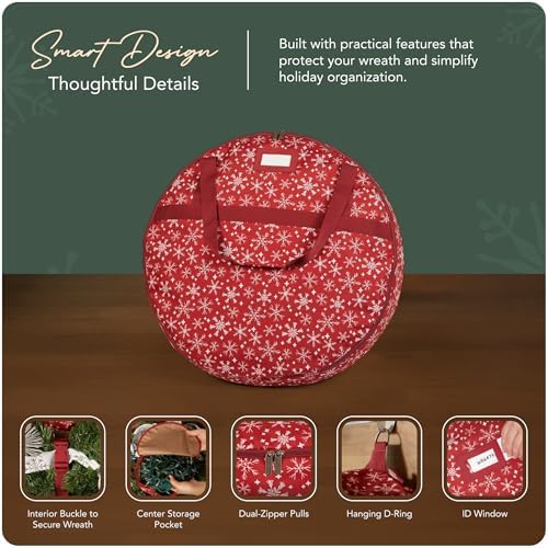 Covermates Standard Wreath Storage Bag with Pouch, 48" Diameter, Red Snow