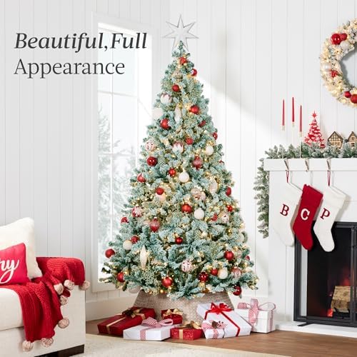 Best Choice Products Pre-Lit Sage Green Christmas Tree, 4.5ft Artificial Flocked Full Fir Tree, Holiday Decoration w/ 200 Lights, 400 Branch Tips
