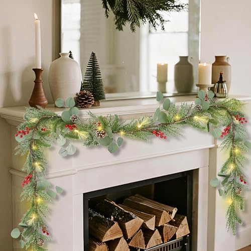 DR.DUDU 9FT Prelit Christmas Garland with Lights Mantel Decorations