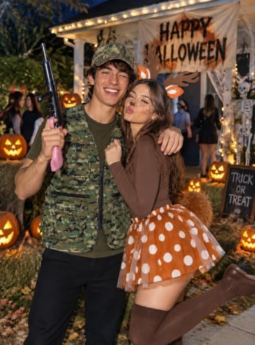 8Pcs Deer and Hunter Costume Couple for Halloween Party Cosplay