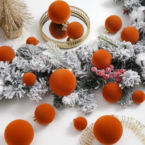 Orange Velvet Christmas Ball Ornaments-46pcs Shatterproof Tree Decorations