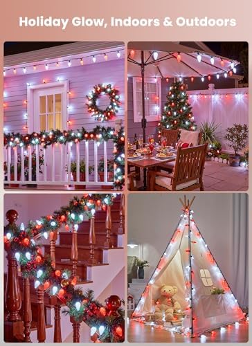 C9 Christmas Lights Outdoor, 114FT 150 LED C9 String Lights, Red|Pure White