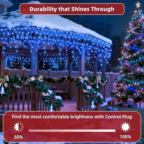 810 LED Christmas Lights Outdoor 82FT with 180 Drops, Christmas Decorations Hanging Lights 12 Modes, Dimmable Outsite Fairy String Lights for Wedding Party Holiday Winter Wonderland Decor Blue