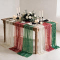 Artoid Mode 6PC Beige Red Green Gauze Table Runner 120 Inch 10FT, Glitter Metallic Foil Sheer for Wedding Anniversary Holiday Birthday Home Party Decor