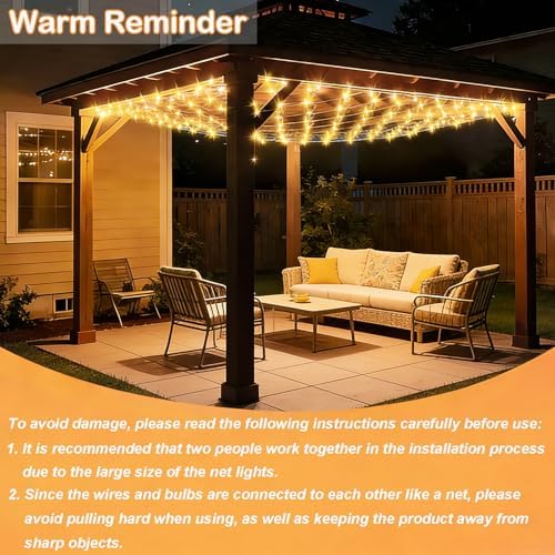 10ft x 10ft Solar Net Lights, 280LED Gazebo Mesh Lights Solar & USB Powered, Waterproof Netting Lights 8 Modes Clear Wire for Bushes Patio Garden Christmas Holiday Party Outdoor Decor (Warm White)