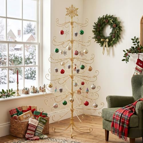 Karl home 6 ft Wrought Iron Snowflake-Top Ornament Display Tree, Yellow