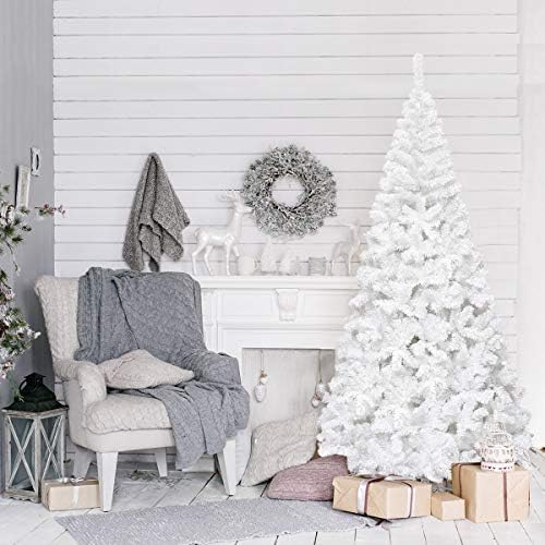 Goplus 7ft White Christmas Tree with Solid Metal Legs Perfect for Holiday Indoor and Outdoor Decoration
