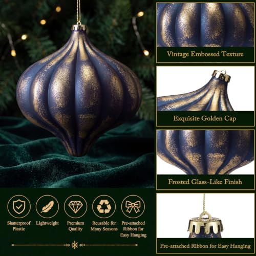 Seenelling 4Pcs Big 8'' Christmas Ball Ornaments Xmas Tree Decor, Navy Blue