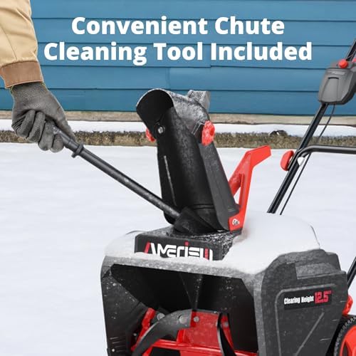 AMERISUN 21-Inch Electric Snow Thrower, 15-Amp Corded Snow Blower with LED Light, 180° Adjustable Chute & 30-Ft Snow Discharge for Residential Driveways, Walkways & Patios