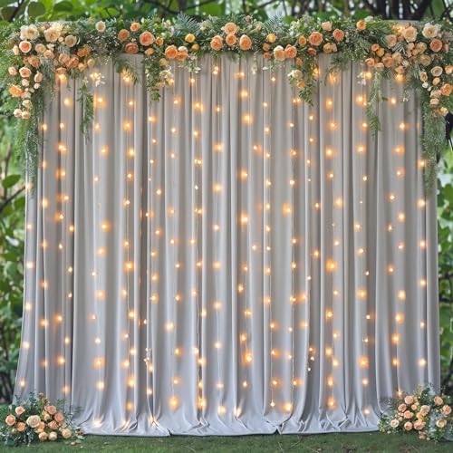 Tao-Ge 10x10 Silver Grey Backdrop Curtain for Parties Wedding Wrinkle Free Silver Grey Photo Curtains Backdrop Drapes Fabric Indoor and Outdoor Decoration for Birthday Party 5ft x 10ft,2 Panels