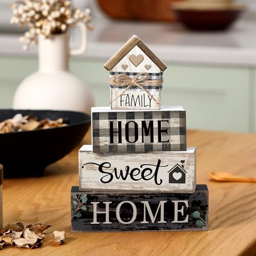 Moucuny 4 Pcs Farmhouse Table Decor Rustic Home Sweet Home Wooden Signs