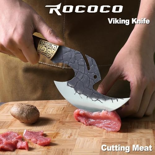 ROCOCO Viking Cleaver Knife Birthday - Full Tang Kitchen Axe Gift Men